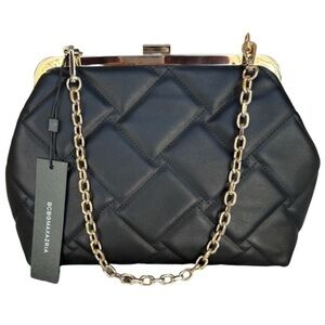 NWT BCBGMAXAZRIA Stephanie Frame Black Vegan Shoulder Bag